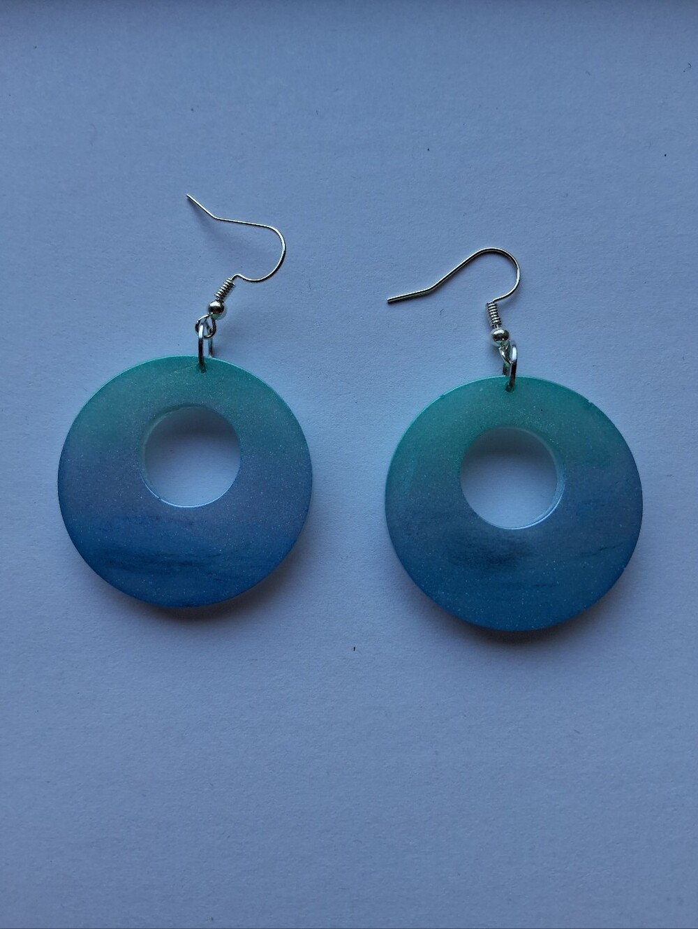 Hand Crafted Teal to Sky Blue Gradient Donut Drop Earrings